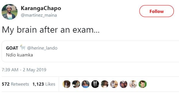 Karangachapo martinez_maina follow my brain after an exam goat herine_lando ndio