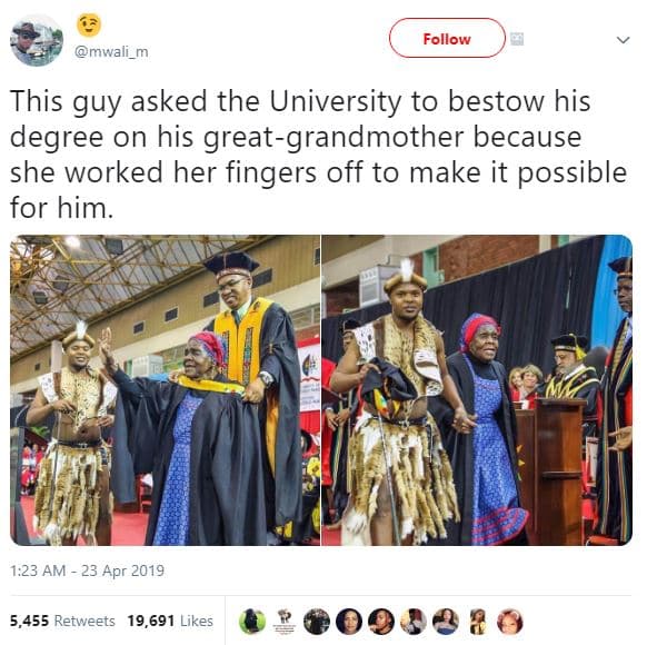 Follow mwali_m this guy asked the university to bestow his degree on his greatgr
