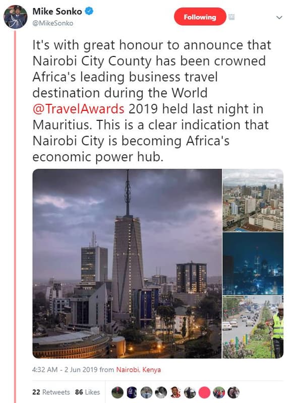Mike sonko mikesonko following it's with great honour to announce that nairobi c
