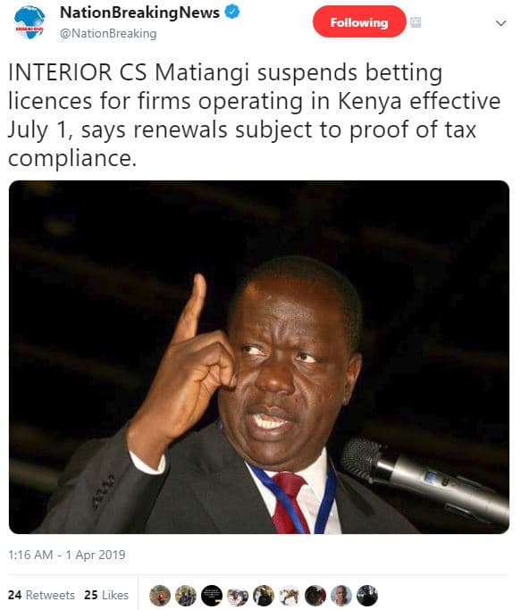 Nationbreakingnews nationbreaking following interior cs matiangi suspends bettin
