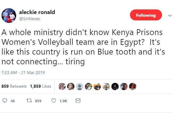 Aleckie ronald siralexas following whole ministry didn't know kenya prisons wome