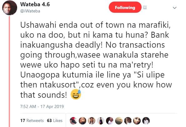 Wateba 4.6 iwateba following ushawahi enda out of town na marafiki uko na doo, b