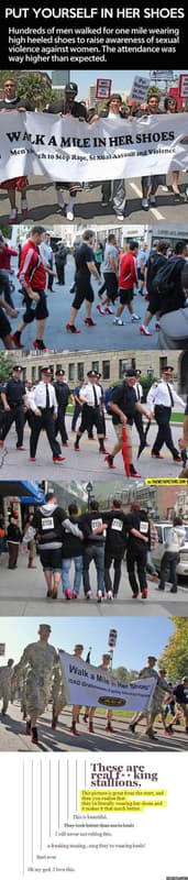 Put yourself in her shoes hundreds of men walked for one mile wearing high heele