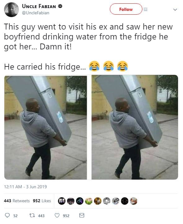 Uncle fabian unclefabian follow this guy went to visit his ex and saw her new bo