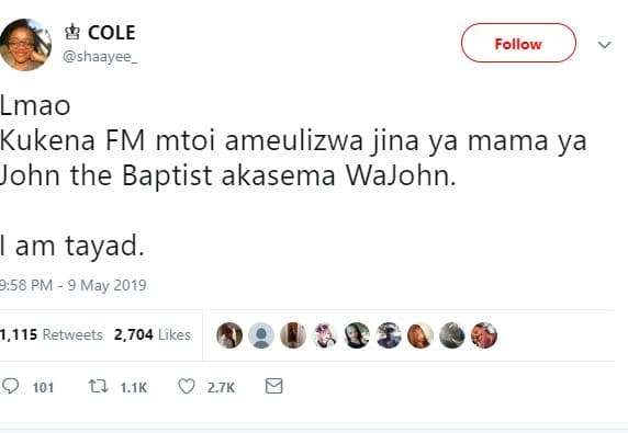 83 cole shaayee follow lmao kukena fm mtoi ameulizwa jina ya mama ya john the ba