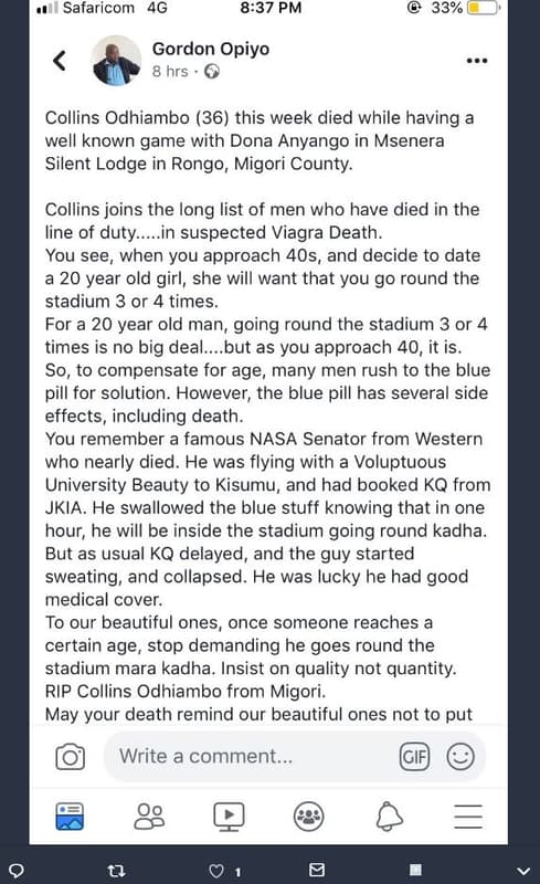 Safaricom 4g 837 pm 33 gordon opiyo 8 hrs collins odhiambo 36 this week died whi