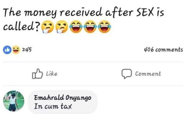The money received after sex is called? 245 406 comments like comment emahrald o