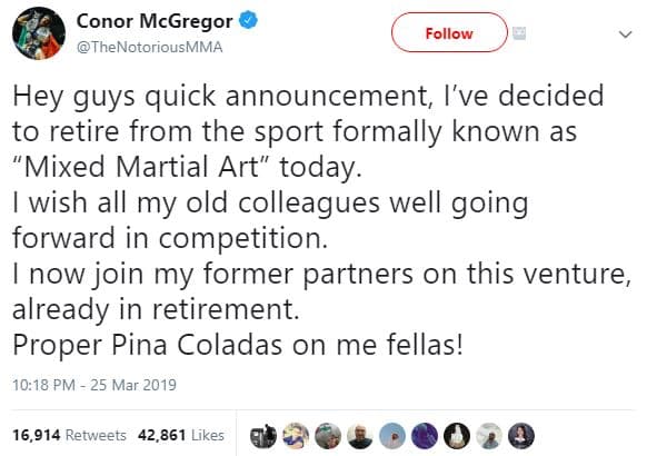 Conor mcgregor thenotoriousmma follow hey guys quick announcement ve decided to