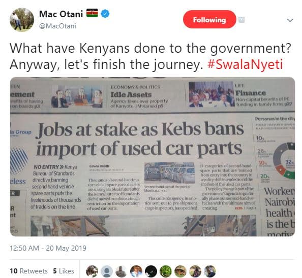 Mac otani macotani following what have kenyans done to the government? anyway le