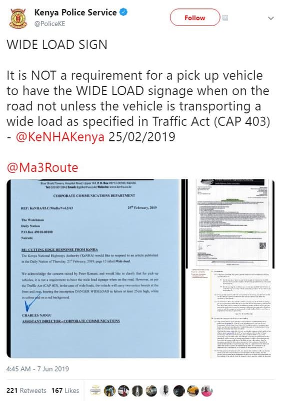 Kenya police service policeke follow wide load sign it is not requirement for a