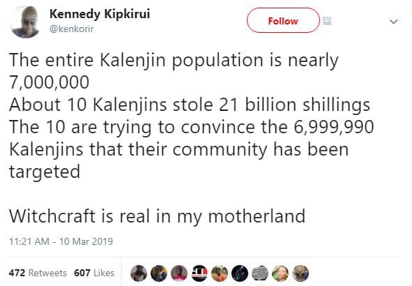 Kennedy kipkirui kenkorir follow the entire kalenjin population is nearly 7,000,