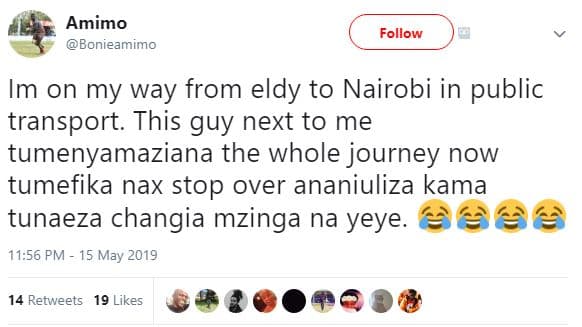 Amimo bonieamimo follow im on my way from eldy to nairobi in public transport. t