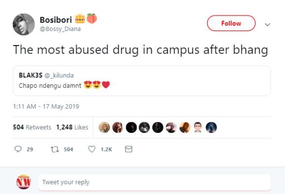 Bosibori bossy_diana follow the most abused drug in campus after bhang blak3s _k