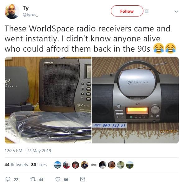 Ty tyrus _ follow these worldspace radio receivers came and went instantly. didn