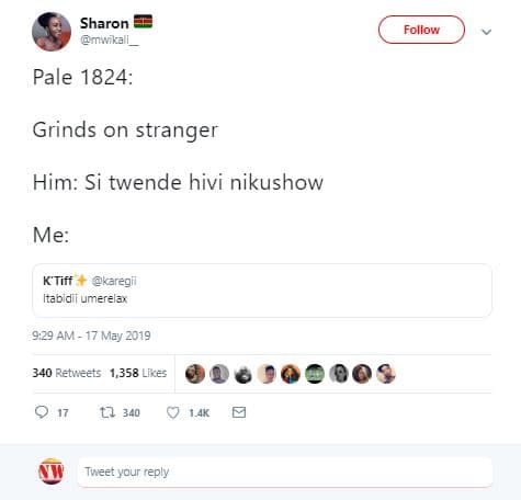 Sharon mwika follow pale grinds on stranger him si twende hivi nikushow me k'tif