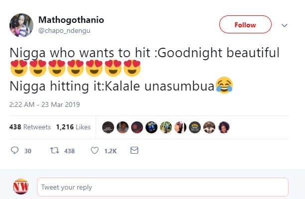 Mathogothanio chapo_ndengu follow nigga who wants to hit goodnight beautiful nig