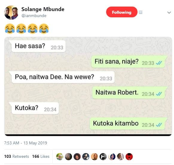 Solange mbunde ianmbunde following hae sasa? 20.33 fiti sana niaje? 20.33 poa, n