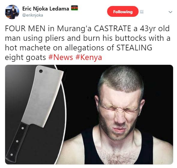 Eric njoka ledama eriknjoka following four men in murang'a castrate a 43yr old m