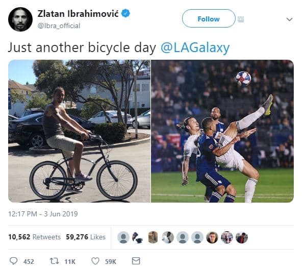 Zlatan ibrahimovié ibra_official follow just another bicycle day lagalaxy 12.17
