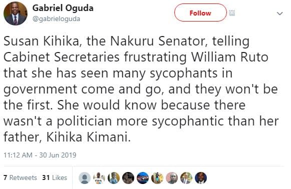 Gabriel oguda gabrieloguda follow susan kihika the nakuru senator telling cabine