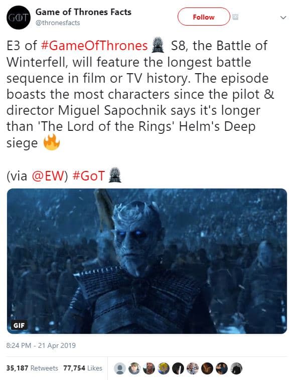 Game of thrones facts thronesfacts follow e3 of gameofthrones s8, the battle of