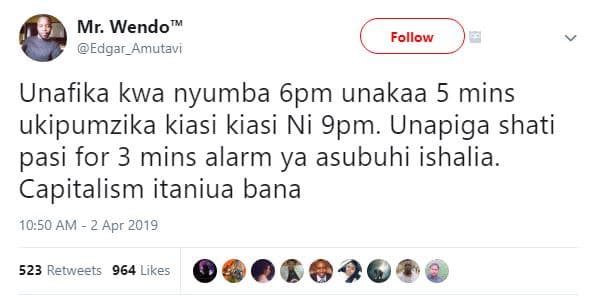 Mr. wendo edgar_amutavi follow unafika kwa nyumba 6pm unakaa 5 mins ukipumzika k