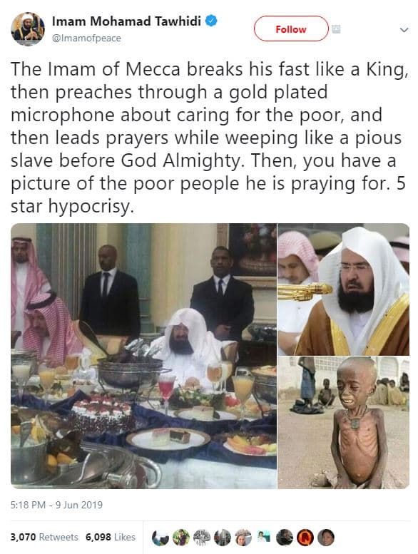 Imam mohamad tawhidi imamofpeace follow the imam of mecca breaks his fast like a