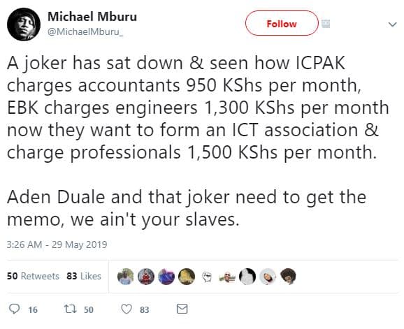 Michael mburu michaelmburu _ follow a joker has sat down seen how icpak charges