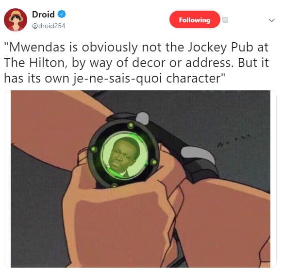 Droid droid254 following mwendas is obviously not the jockey pub at the hilton b