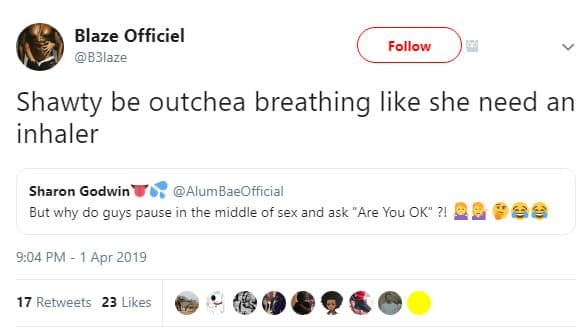 Blaze officiel b3laze follow shawty be outchea breathing like she need an inhale