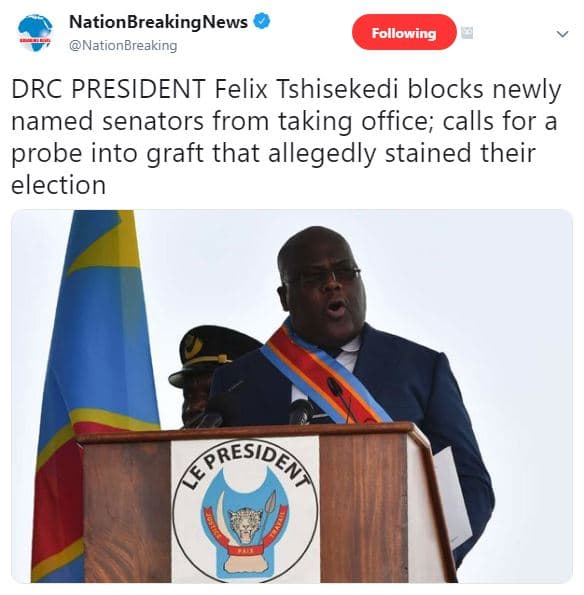 Nationbreakingnews nationbreaking following drc president felix tshisekedi block