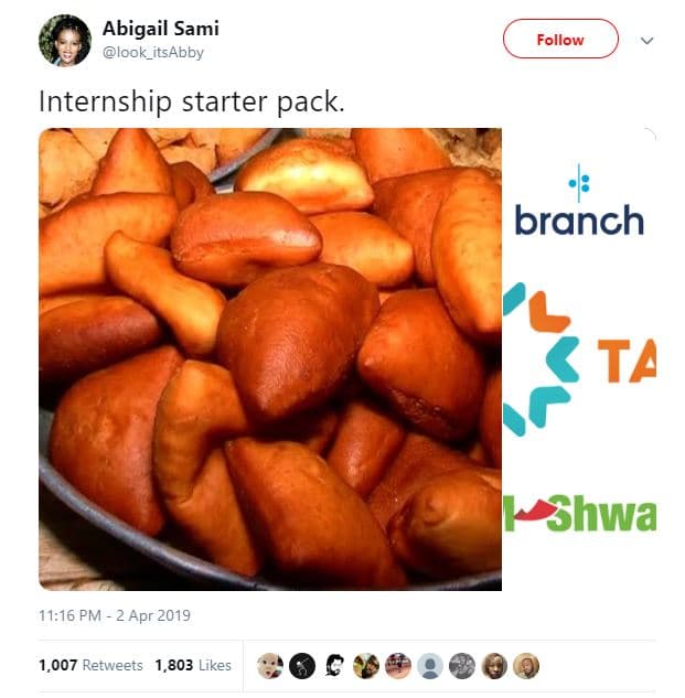 Abigail sami look_itsabby follow internship starter pack. branch ta shwa 11.16 p