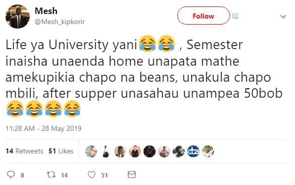 Mesh mesh_kipkorir follow life ya university yani semester inaisha unaenda home