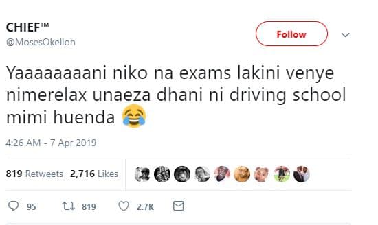 Chieft mosesokelloh follow yaaaaaaaani niko na exams lakini venye nimerelax unae