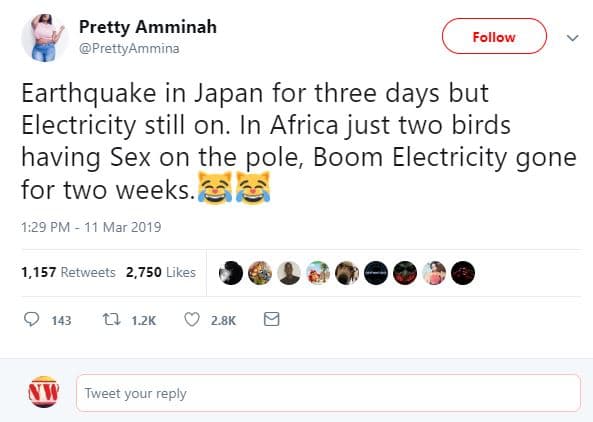 Pretty amminah prettyammina follow earthquake in japan for three days but electr