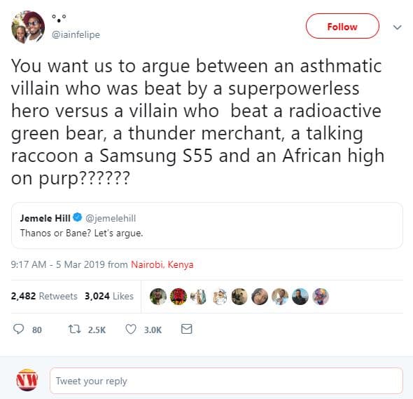 Follow iainfelipe you want us to argue between an asthmatic villain who was beat