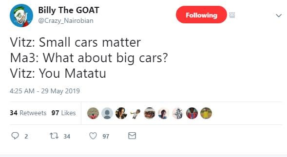 Billy the goat crazy_nairobian following vitz small cars matter ma3 what about b