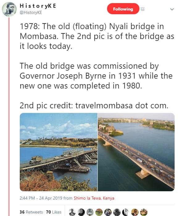 Histor yk e historyke following the old floating nyali bridge in mombasa. the 2n