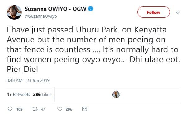 Suzanna owiyo ogw suzannaowiyo follow have just passed uhuru park, on kenyatta a