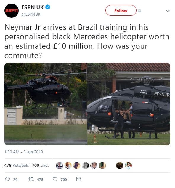 Espn uk espnuk follow neymar jr arrives at brazil training in his personalised b