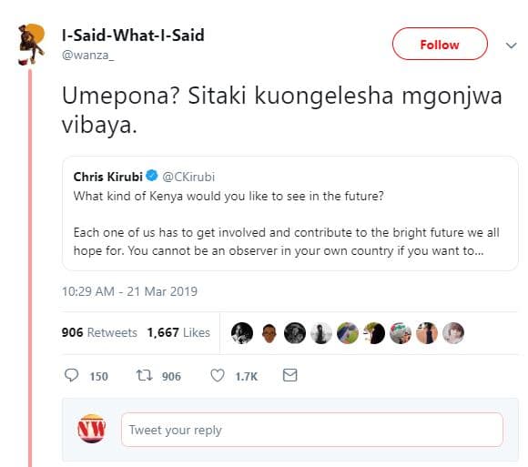Isaidwhatsaid wanza follow umepona? sitaki kuongelesha mgonjwa vibaya. chris kir