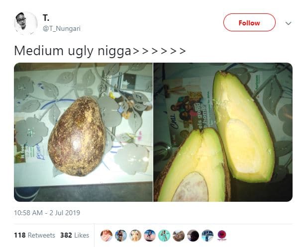 Follow t_nungari medium ugly nigga 10.58 am 2 jul 118 retweets 382 likes