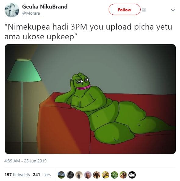 Geuka nikubrand morara follow nimekupea hadi 3pm you upload picha yetu ama ukose