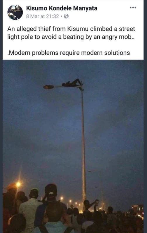 Kisumo kondele manyata 8 mar at 21.32 an alleged thief from kisumu climbed a str