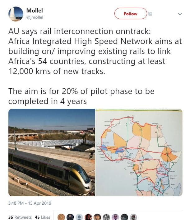 Mollel jmollel follow au says rail interconnection onntrack africa integrated hi