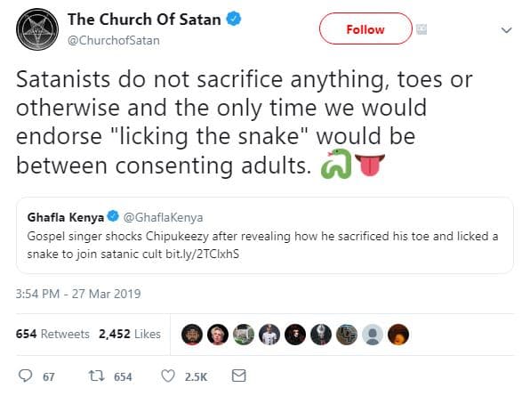 The church of satan churchofsatan follow satanists do not sacrifice anything, to
