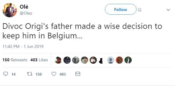 Olé olez follow divoc origi's father made a wise decision to keep him in belgium