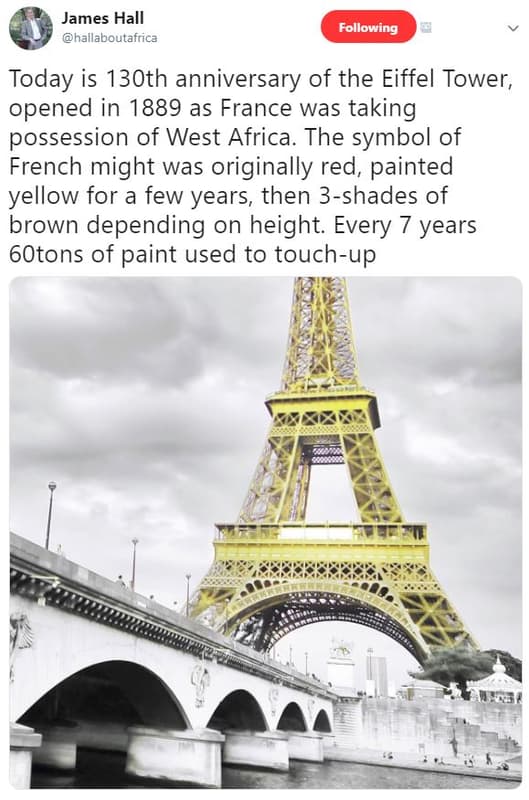 James hall hallaboutafrica following today is 13oth anniversary of the eiffel to