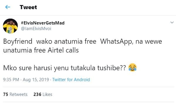 Tweet elvisnevergetsmad lamelvismvoi boyfriend wako anatumia free whatsapp, na w