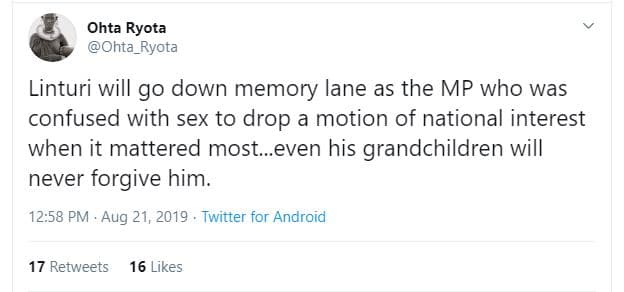 Ohta ryota ohta_ryota linturi will go down memory lane as the mp who was confuse